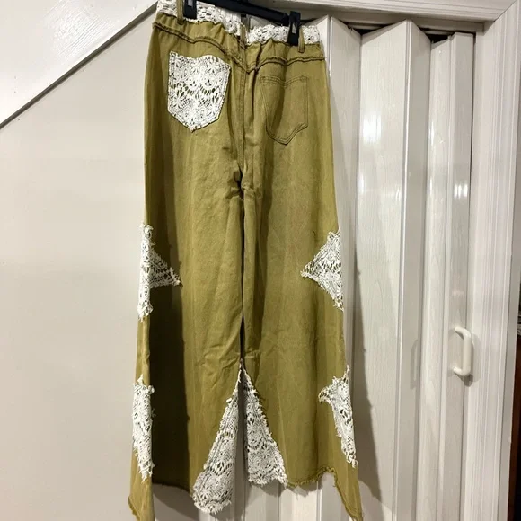 New POL CROCHET TRIM OLIVE PANTS SZ S M L $88 retail - Picture 3 of 4